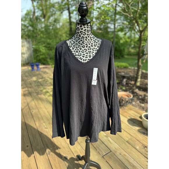 Sonoma T-Shirt Plus Sz The Everyday Tee V-Neck Long Sleeve Black 3X Women's New - Picture 1 of 8